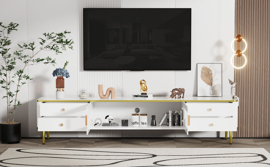 U-Can TV Stand For 65+" TV, Entertainment Center TV Media Console Table, Modern TV Stand With Storage, TV Console Cabinet Furniture For Living Room - White
