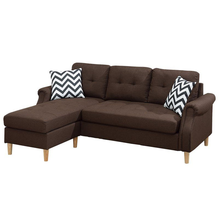Living Room Corner Sectional Dark Coffee Polyfiber Chaise Sofa Reversible Sectional