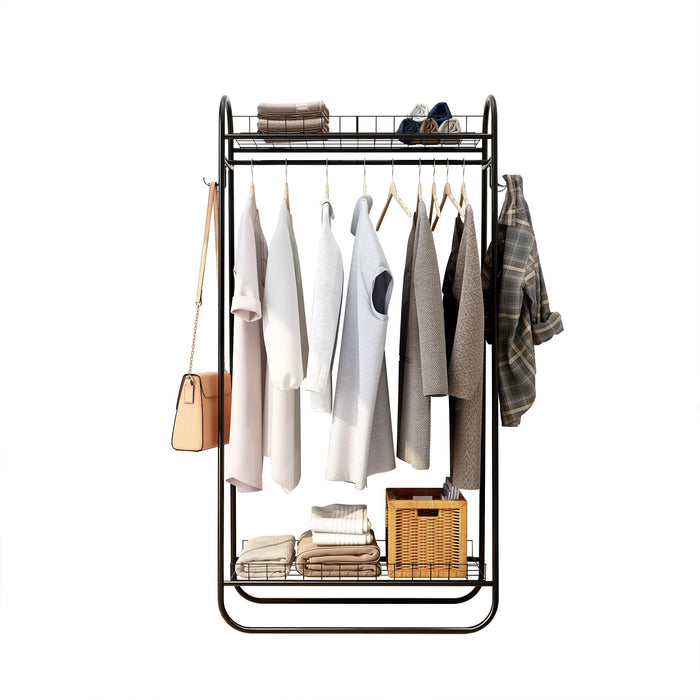 Garment Rack, Freestanding Hanger Double Rods Multi Functional Bedroom Clothing Rack - Black
