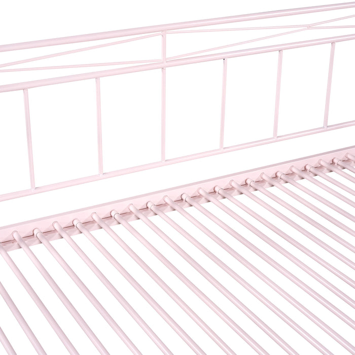 Twin Size Metal Daybed With Trundle, Daybed With Slat No Box Required - Pink