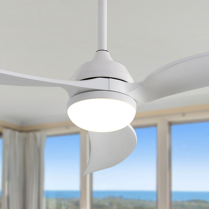 Indoor Ceiling Fan With Dimmable LED Light 3 Solid Wood Blades Remote Control Reversible Dc Motor White For Living Room - White