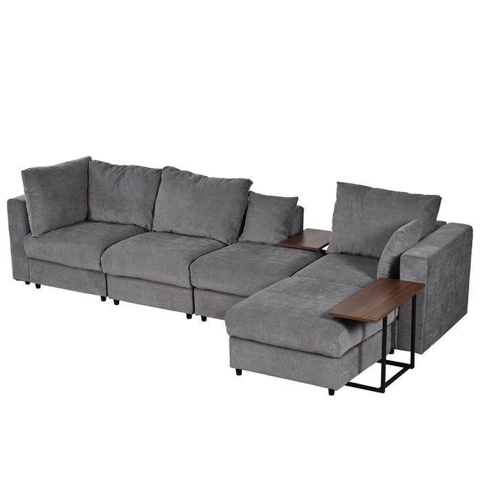U_Style Modern Large L - Shape Sectional Sofa For Living Room, 2 Pillows And 2 End Tables