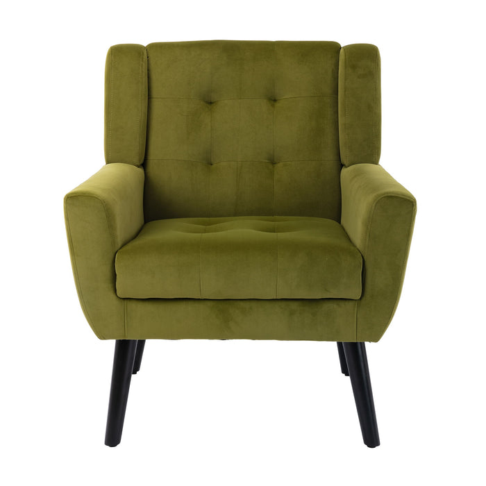 Modern Soft Velvet Material Ergonomics Accent Chair Living Room Chair Bedroom Chair Home Chair With Black Legs For Indoor Home - Green
