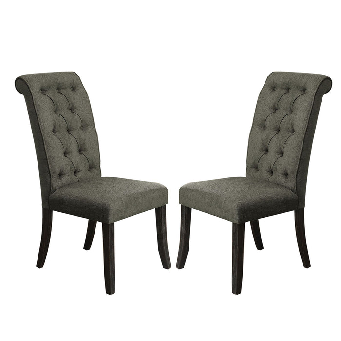 (Set of 2) Upholstered Fabric Side Chairs In Antique Black And Gray