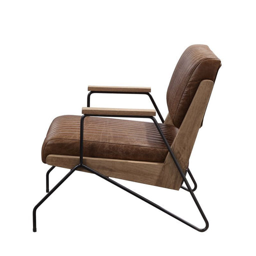 Eacnlz - Accent Chair - Cocoa Top Grain Leather & Matt Iron Finish Unique Piece Furniture