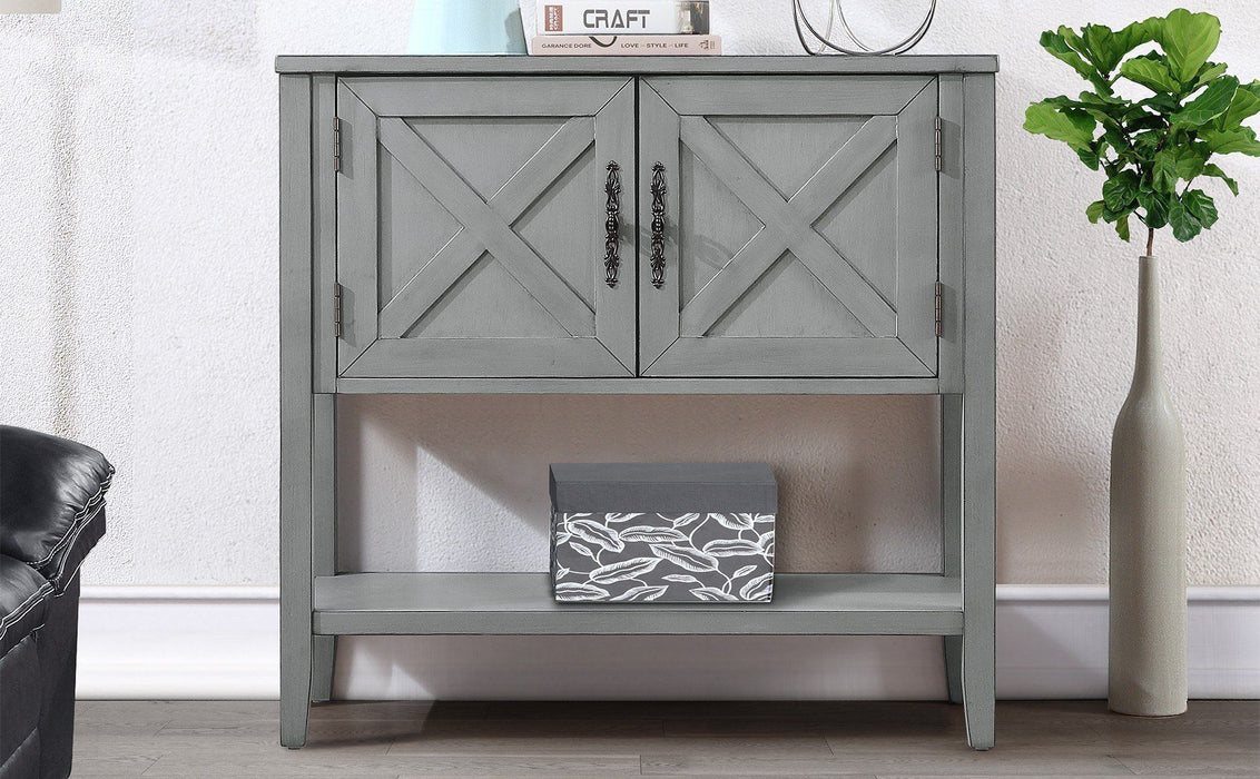 Farmhouse Wood Buffet Sideboard Console Table With Bottom Shelf And 2 - Door Cabinet, For Living Room, Entryway, Kitchen Dining Room Furniture Antique Gray