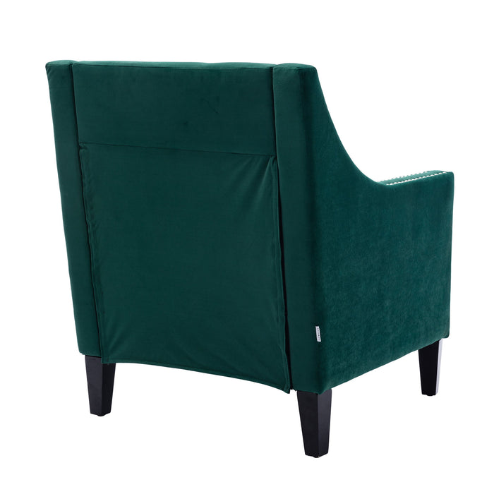 Coolmore Accent ArmChair With Nailheads And Solid Wood Legs - Green