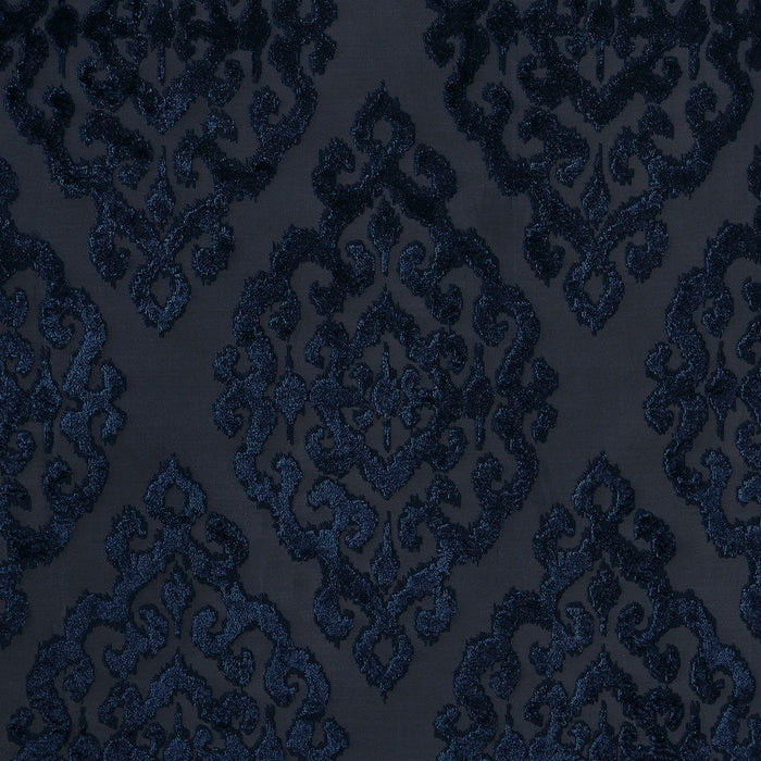 Knitted Jacquard Damask Total Blackout Grommet Top Curtain Panel, Navy