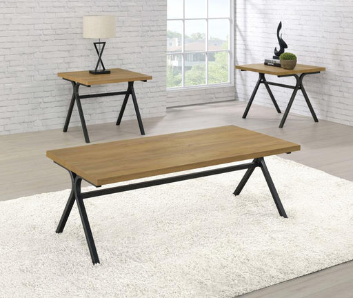 Colmar - 3 Piece Trestle Occasional Table Set - Golden Oak And Gunmetal Unique Piece Furniture