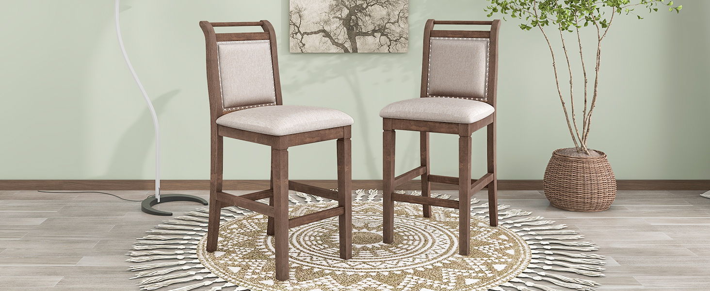 Topmax 3 Piece Wood Counter Height Drop Leaf Dining Table Set With 2 Upholstered Dining Chairs For Small Place - Brown