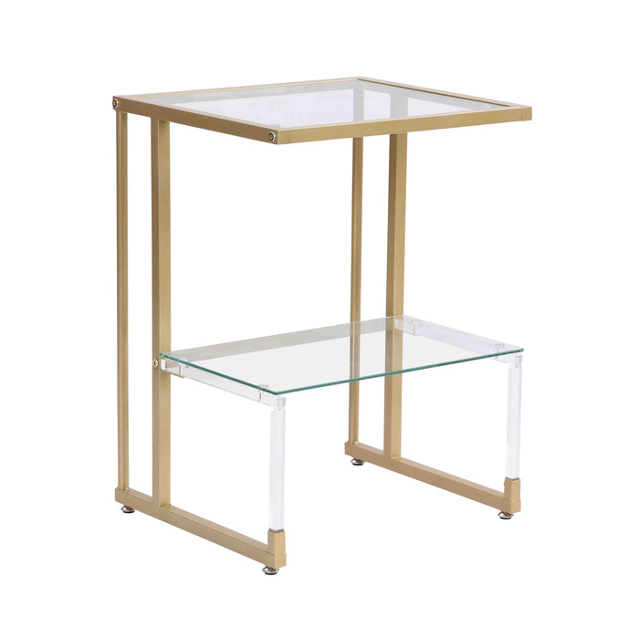 Golden Side Table, 2-Tier Acrylic Glass End Table For Living Room & Bedroom