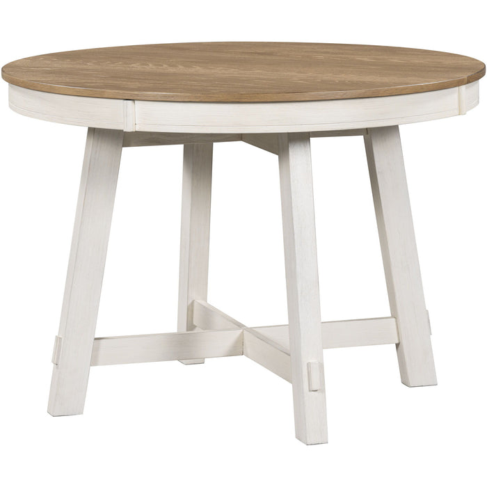 Trexm Farmhouse Round Extendable Dining Table With 16" Leaf Wood Kitchen Table (Oak Natural Wood / Antique White)