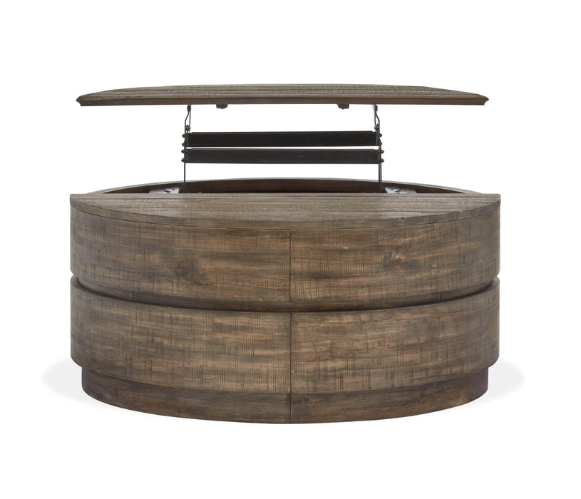 Baisden - Round Lift Top Cocktail Table With Casters - Tobacco