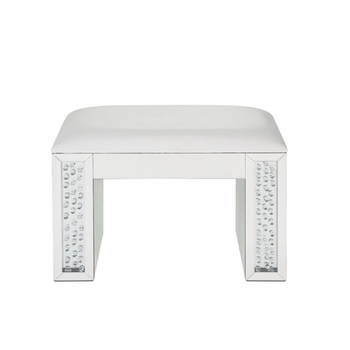 Nysa - Vanity Stool - Ivory PU, Mirrored & Faux Crystals Unique Piece Furniture