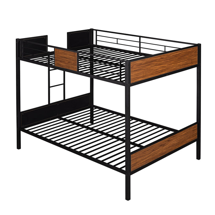 Full Over Full Bunk Bed Modern Style Steel Frame Bunk Bed With Safety Rail, Built In Ladder For Bedroom, Dorm, Boys, Girls, Adults