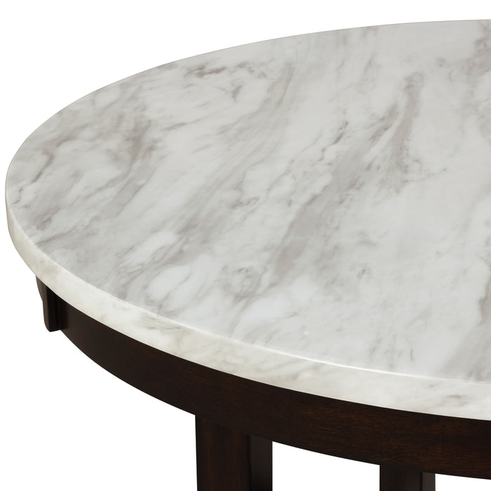 1 Piece Transitional Round Counter Height Table White Faux Marble Top Black Finish Base Wooden Furniture