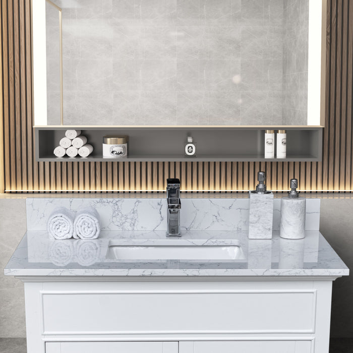 Montary 31" X 22" Bathroom Stone Vanity Top Carrara Jade Engineered Marble Color With Undermount Ceramic Sink And Single Faucet Hole With Backsplash