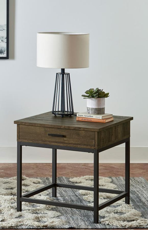 Byers - Square 1-Drawer End Table - Brown Oak And Sandy Black Unique Piece Furniture