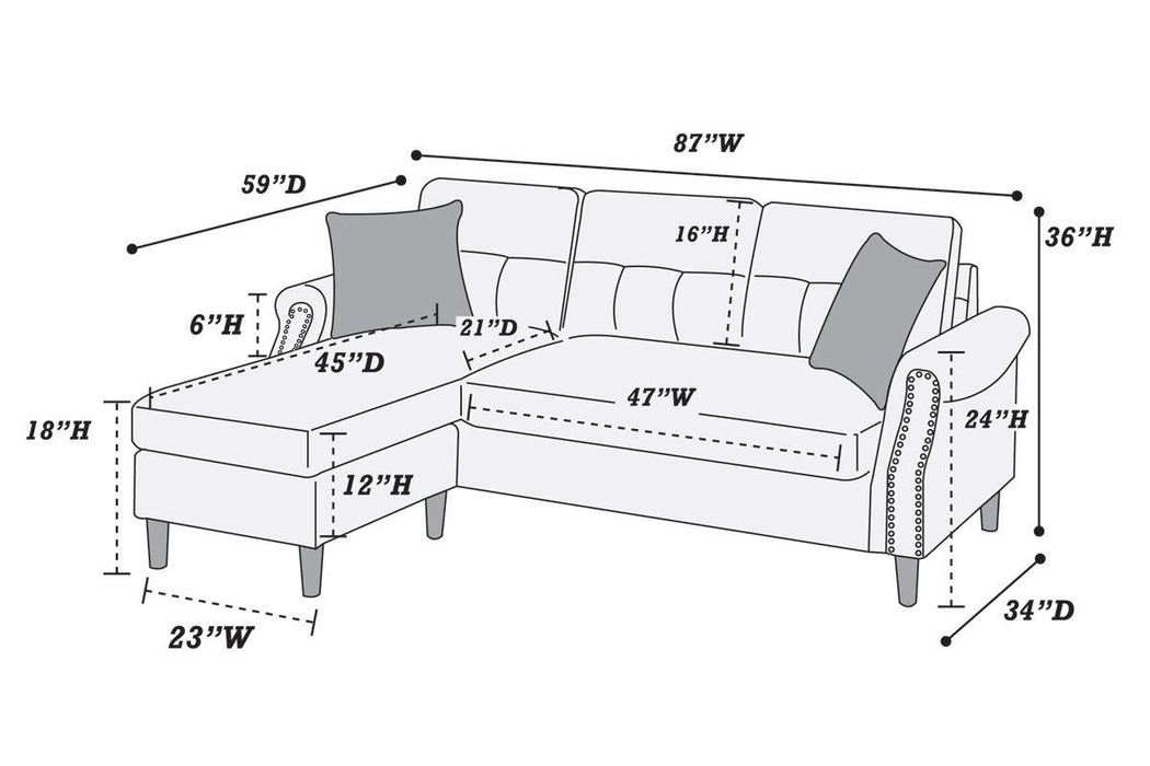 Tan Color Polyfiber Reversible Sectional Sofa Set Chaise Pillows Plush Cushion Couch Nailheads
