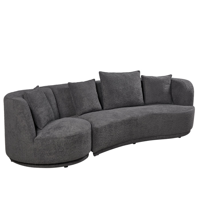 Liyasi Living Room Sofa Set With Luxury Teddy Fleece, 2 Seater, Armchair Swivel 360 Degree - Grey