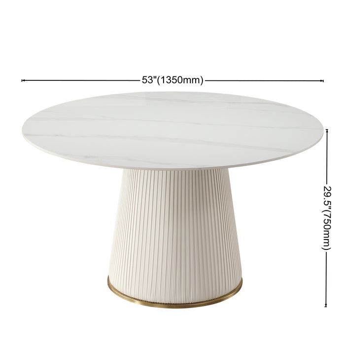 Modern Sintered Stone Round Dining Table With Stainless Steel Base With 4 Pieces Chairs