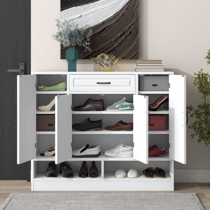 On-Trend Sleek And Modern Shoe Cabinet With Adjustable Shelves, Minimalist Shoe Storage Organizer With Sturdy Top Surface, Space-Saving Design Side Board For Various Sizes Of Items, White