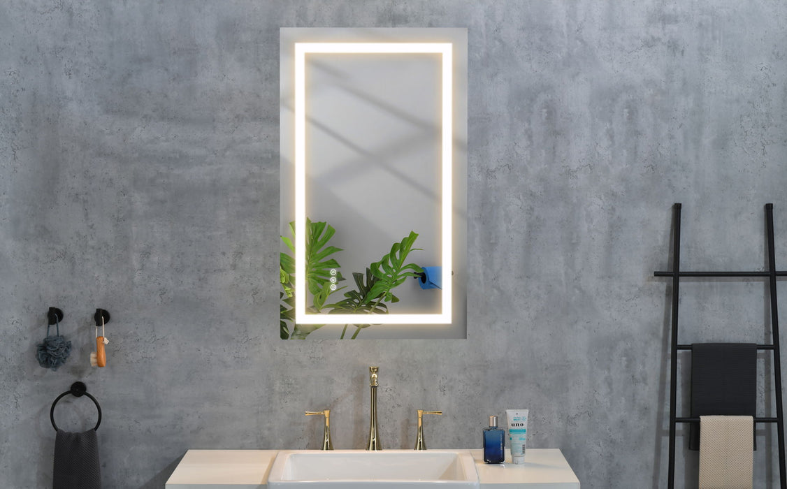 LED Bathroom Mirror Framed Gradient Front And Backlit Mirror For Bathroom, 3 Colors Dimmable, Enhanced Anti Fog Wall Mounted Lighted Vanity Mirror - Gray