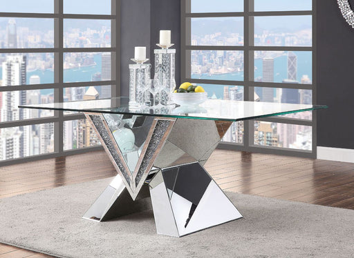 Noralie - Dining Table - Mirrored, Faux Diamonds & Clear Glass - 30" Unique Piece Furniture