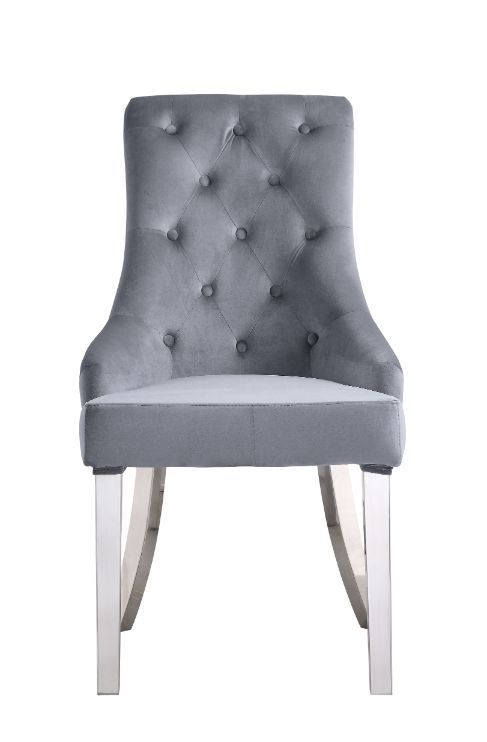 Satinka - Side Chair (Set of 2) - Gray Fabric & Mirrored Silver Finish Unique Piece Furniture