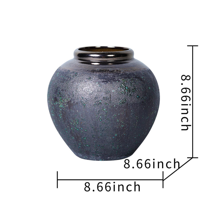 Vintage Smoke Ceramic Vase 8.7"D X 8.7"H - Artisanal Piece For Your Home