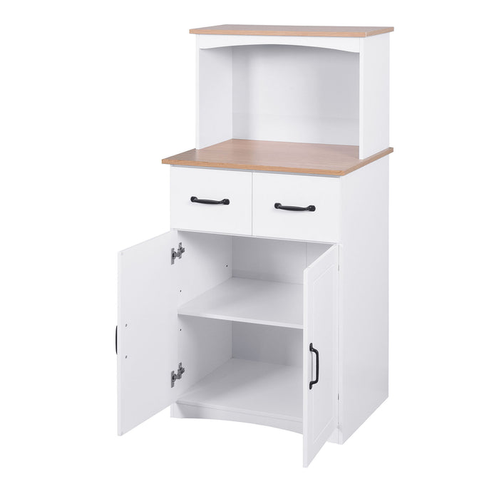 Wooden Kitchen Cabinet White Pantry Storage Microwave Cabinet With Storage Drawer