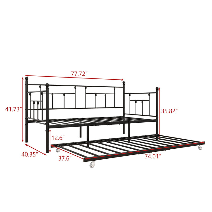 Metal Daybed Frame Twin Size Platform With Trundle, No Box Spring Needed Black