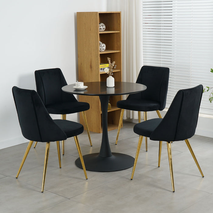 Modern Simple Velvet Dining Black Chair Home Bedroom Stool Back Dressing Chair Student Desk Chair Gold Metal Legs (Set of 4)
