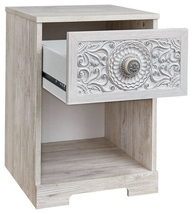 Paxberry - Whitewash - One Drawer Night Stand - Open Cubby Unique Piece Furniture