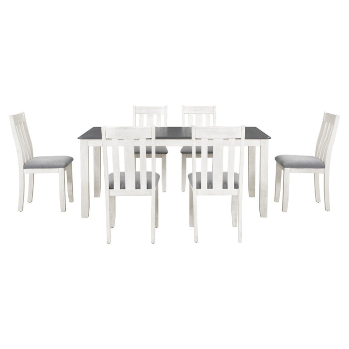 Trexm Retro Style 7 Piece Dining Table Set With Extendable Table And 6 Upholstered Chairs (Gray / White)