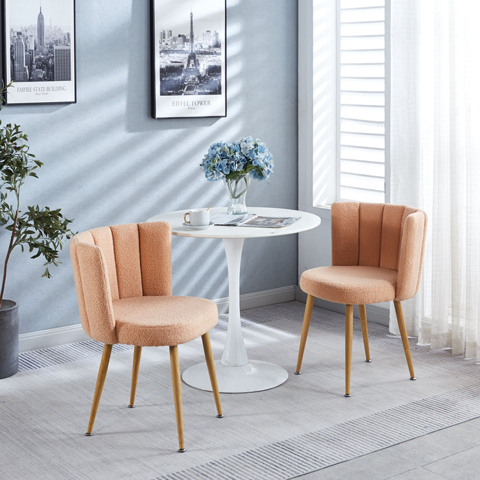 Modern Beige Dining Chair (Set of 2) With Iron Tube Wood Color Legs, Shorthair Cushions And Comfortable Backrest, Suitable For Dining Room, Cafe, Simple Structure.