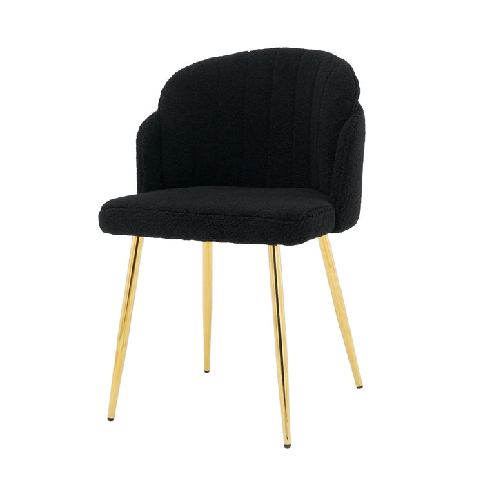 Modern Simple Black Teddy Fleece Dining Chair Fabric Upholstered Chairs Home Bedroom Stool Back Dressing Chair Gold Metal Legs (Set of 2)