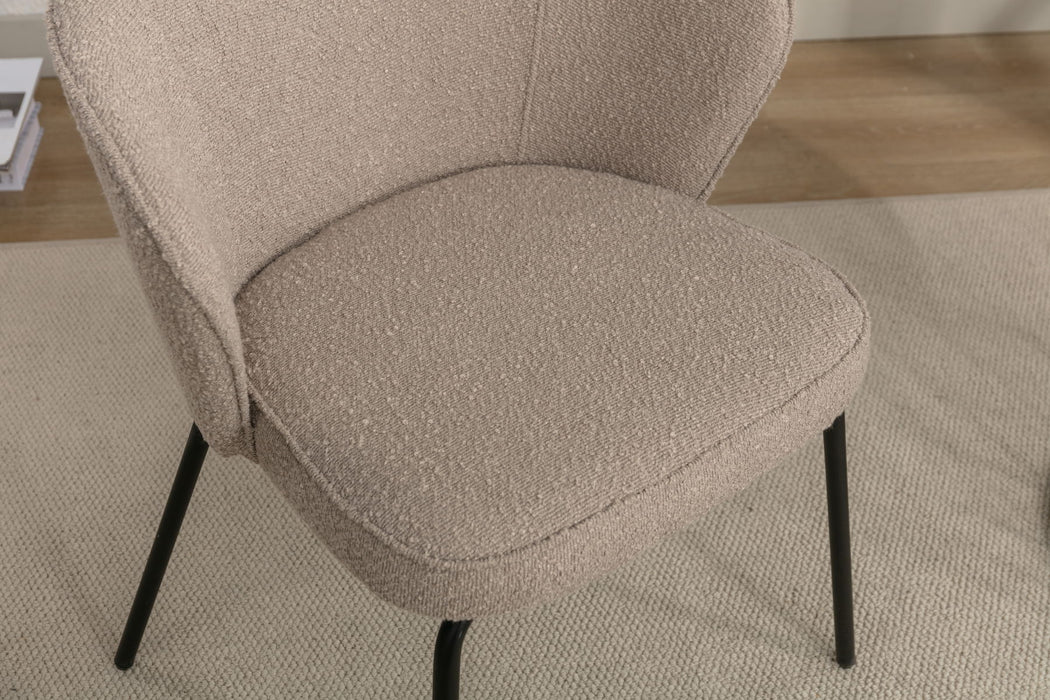 Boucle Fabric Dining Chair With Black Metal Legs, Light Coffee