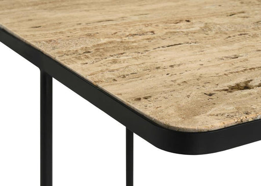 Elyna - Square Accent Table - Travertine And Black Unique Piece Furniture