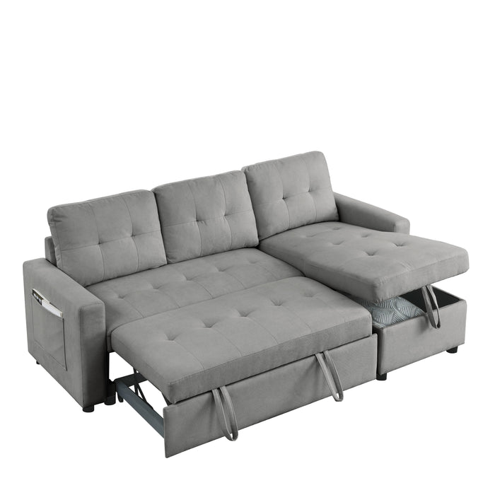 Sleeper Sofa Bed Reversible Sectional Couch With Storage Chaise And Side Storage Bag For Small Space Living Room Furniture Set