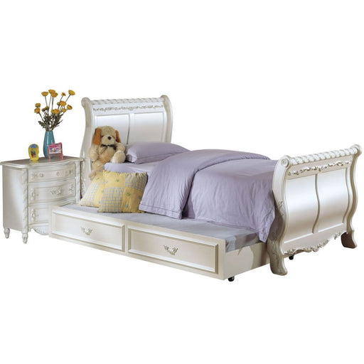Pearl - Twin Bed - Pearl White & Gold Brush Accent Unique Piece Furniture