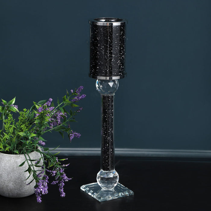Ambrose Exquisite Large Candle Holder (2. 75" X 2. 75" X 12. 25" H) - Black