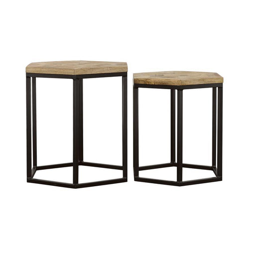 Adger - 2 Piece Hexagon Nesting Tables - Natural And Black Unique Piece Furniture