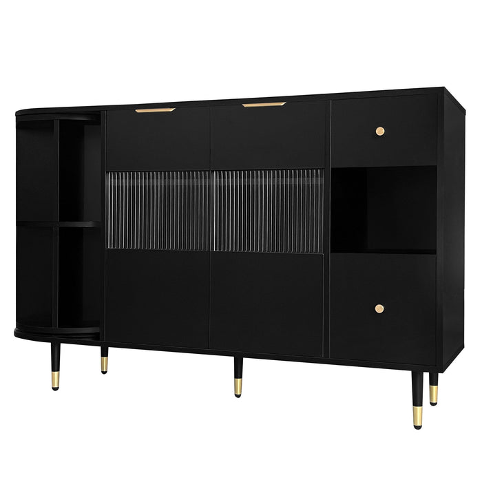 U_Style Rotating Storage Cabinet With 2 Doors And 2 Drawers, Suitable For Living Room, Study, And Balcony - Black