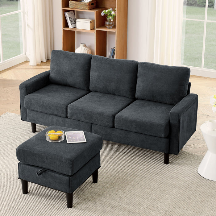 Upholstered Sectional Sofa Couch, L Shaped Couch With Storage Reversible Ottoman Bench 3 Seater For Living Room, Apartment, Compact Spaces, Fabric Dark Gray