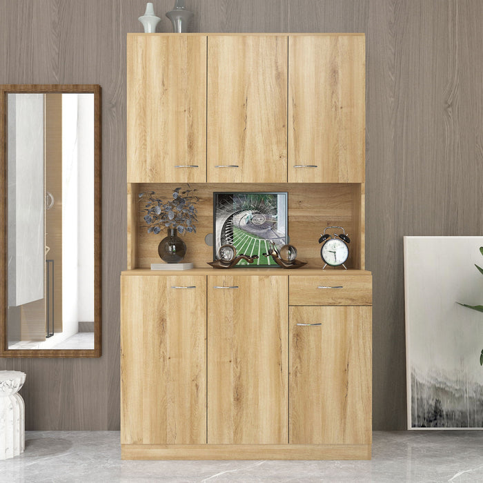 70.87" Tall Wardrobe& Kitchen Cabinet - With 6 Doors - 1 Open Shelves And 1 Drawer For Bedroom - Rustic Oak