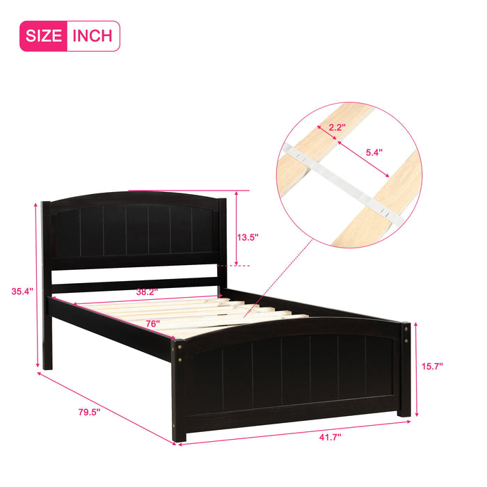 Wood Platform Bed With Headboard, Footboard And Wood Slat Support, Espresso