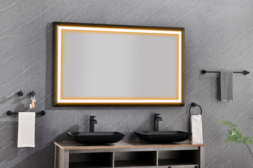 Oversized Rectangular Black Framed LED Mirror Anti - Fog Dimmable Wall Mount Bathroom Vanity Mirror, Hd Wall Mirror Kit For Gym And Dance Studio