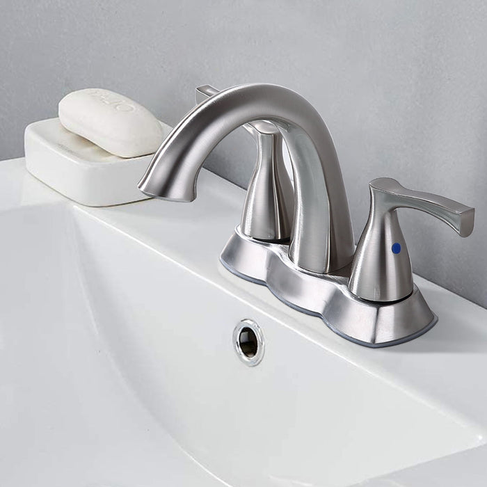 2 Handle 4" Center Set Bathroom Sink Faucet With Pop-Up Drain, Brushed Nickel