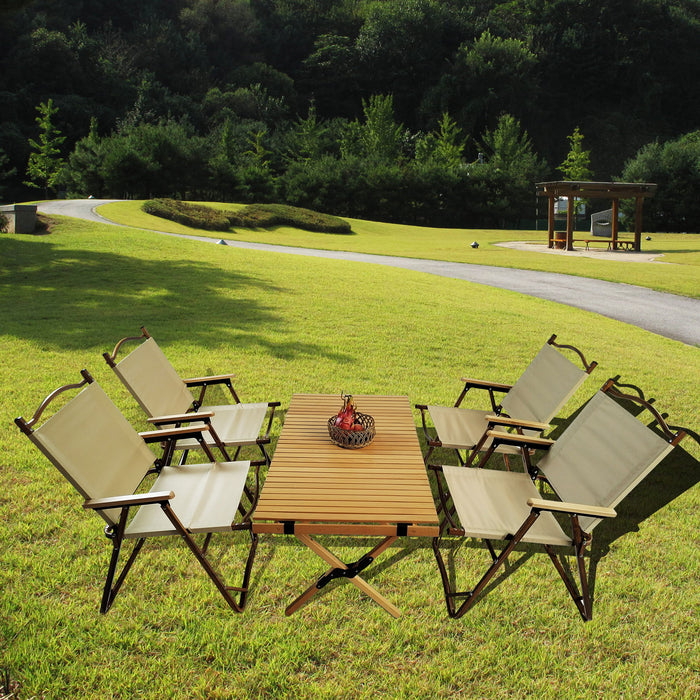 Multi-Function Foldable And Portable Dining Set, 1 Dining Table & 4 Folding Chairs, Indoor And Outdoor Universal, Natural